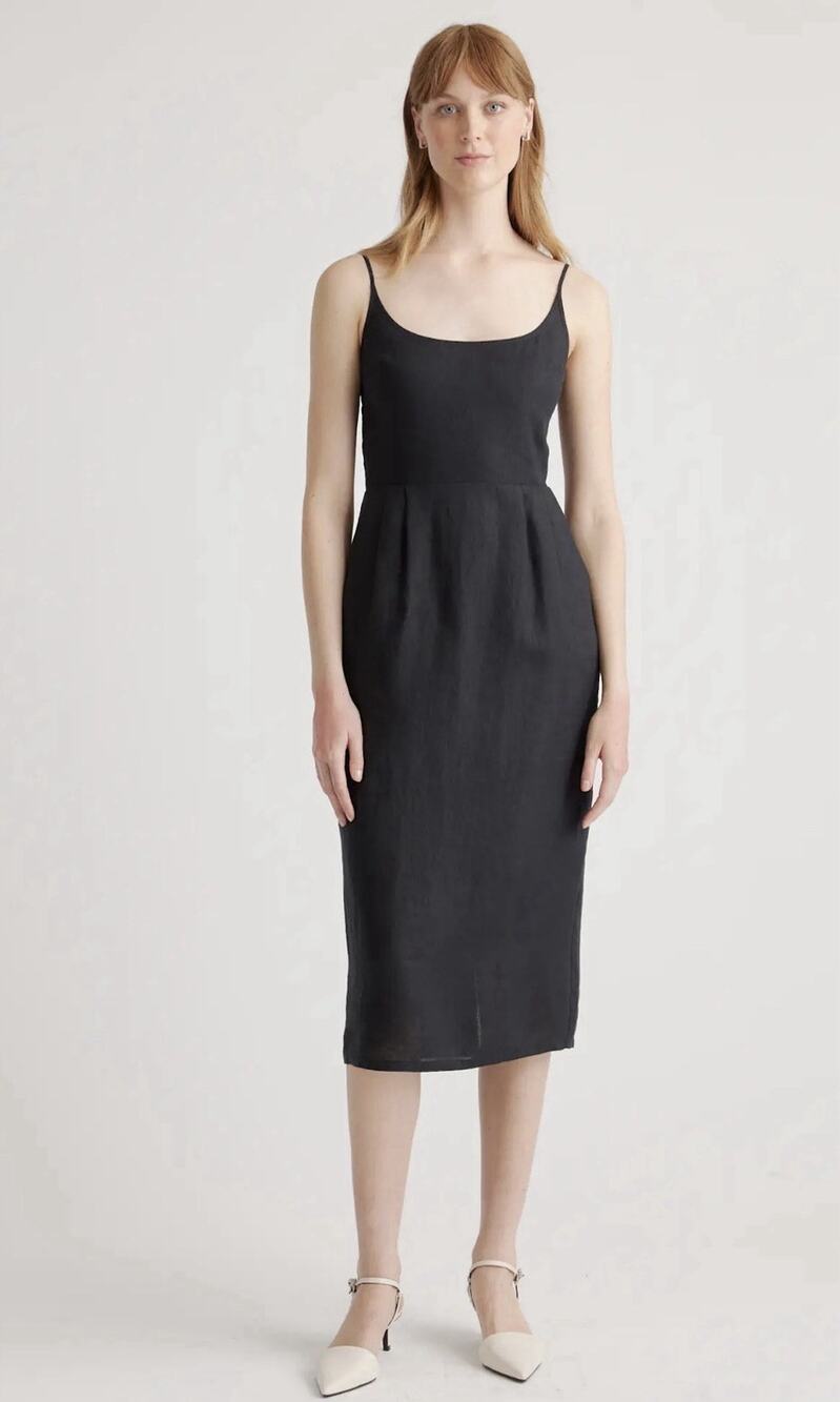 Quince 100% European Linen Scoop Neck Midi Dress Women Size S Black
